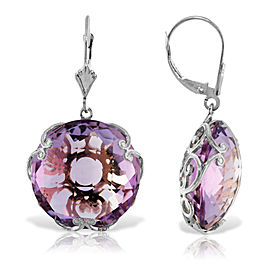 14K Solid White Gold Leverback Earrings with Checkerboard Cut Round Amethysts