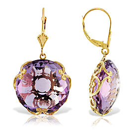 14K Solid Gold Leverback Earrings with Checkerboard Cut Round Amethysts