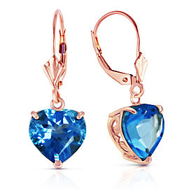 14K Solid Rose Gold Leverback Earrings Natural 10mm Heart Blue Topaz