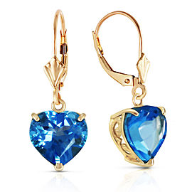 14K Solid Gold Leverback Earrings Natural 10mm Heart Blue Topaz