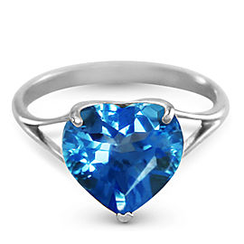 14K Solid White Gold Ring with Natural 10.0 mm Heart Blue Topaz