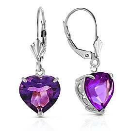 14K Solid White Gold Leverback Earrings Natural 10mm Heart Amethysts