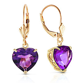 14K Solid Gold Leverback Earrings Natural 10mm Heart Amethysts