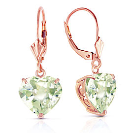 14K Solid Rose Gold Leverback Earrings Natural 10mm Heart Green Amethysts