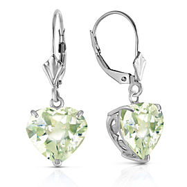 14K Solid White Gold Leverback Earrings Natural 10mm Heart Green Amethysts