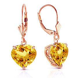 14K Solid Rose Gold Leverback Earrings Natural 10mm Heart Citrines