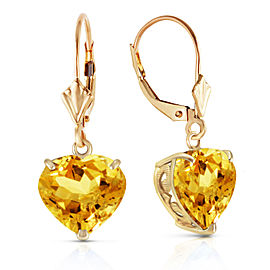 14K Solid Gold Leverback Earrings Natural 10mm Heart Citrines