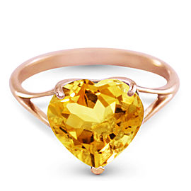 14K Solid Rose Gold Ring with Natural 10.0 mm Heart Citrine