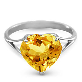 14K Solid White Gold Ring with Natural 10.0 mm Heart Citrine