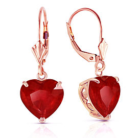 14K Solid Rose Gold Leverback Earrings Natural 10mm Heart Ruby