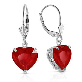 14K Solid White Gold Leverback Earrings Natural 10mm Heart Ruby