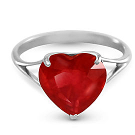 14K Solid White Gold Ring with Natural 10.0 mm Heart Ruby