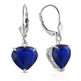 14K Solid White Gold Leverback Earrings Natural 10mm Heart Sapphires