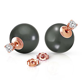 14K Solid Rose Gold Stud 0.80 CTW Natural Diamonds Earrings with Black Shell Cultured Pearls