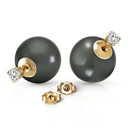 14K Solid Gold Stud 0.80 CTW Natural Diamonds Earrings with Black Shell Cultured Pearls