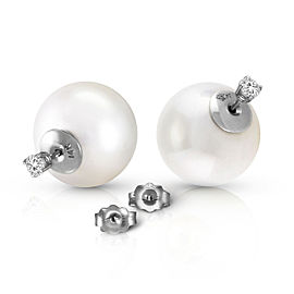 14K Solid White Gold Stud 0.40 CTW Natural Diamonds Earrings with White Shell Cultured Pearls