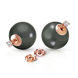 14K Solid Rose Gold Stud 0.40 CTW Natural Diamonds Earrings with Black Shell Cultured Pearls