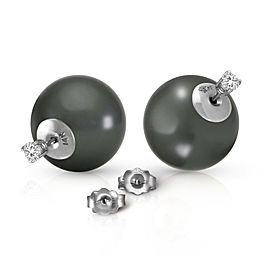 14K Solid White Gold Stud 0.40 CTW Natural Diamonds Earrings with Black Shell Cultured Pearls