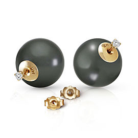 14K Solid Gold Stud 0.20 CTW Natural Diamonds Earrings with Black Shell Cultured Pearls