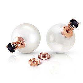 14K Solid Rose Gold Stud 1.0 CTW Natural Black Diamonds & White Shell Cultured Pearl Earrings