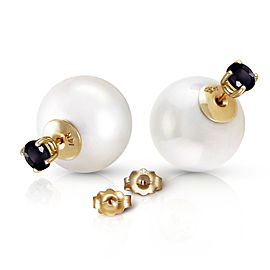 14K Solid Gold Stud 1.0 CTW Natural Black Diamonds & White Shell Cultured Pearl Earrings