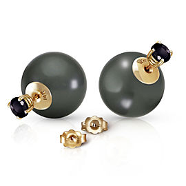 14K Solid Gold Stud 1.0 CTW Natural Black Diamonds & Black Shell Cultured Pearl Earrings