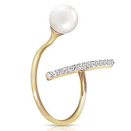 14K Solid Gold Ring with Natural Diamonds & Cultured Pearl