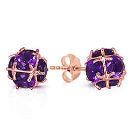 14K Solid Rose Gold Stud Earrings with Natural Amethysts