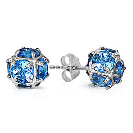 14K Solid White Gold Stud Earrings with Natural Blue Topaz