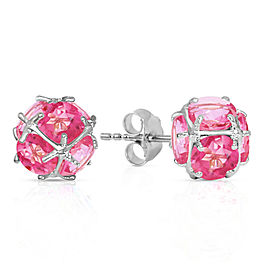 14K Solid White Gold Stud Earrings with Natural Pink Topaz