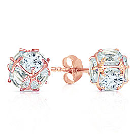 14K Solid Rose Gold Stud Earrings with Natural Aquamarines