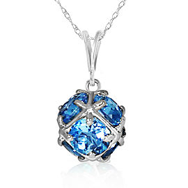 14K Solid White Gold Necklace with Natural Blue Topaz