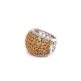 3.30 Carat / Cluster Natural Yellow Diamonds / 18 Karat Two-Tone Gold / Ring