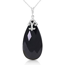 14K Solid White Gold Necklace with Briolette 31x16 mm Black Onyx