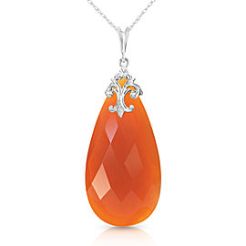 14K Solid White Gold Necklace with Briolette 31x16 mm Reddish Orange Chalcedony