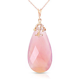 14K Solid Rose Gold Necklace with Briolette 31x16 mm Pink Chalcedony