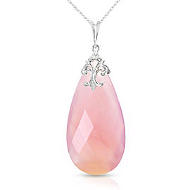 14K Solid White Gold Necklace with Briolette 31x16 mm Pink Chalcedony