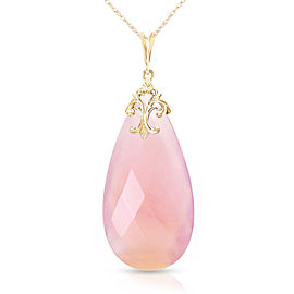 14K Solid Gold Necklace with Briolette 31x16 mm Pink Chalcedony