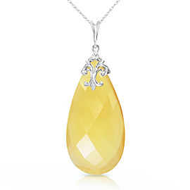 14K Solid White Gold Necklace with Briolette 31x16 mm Yellow Onyx