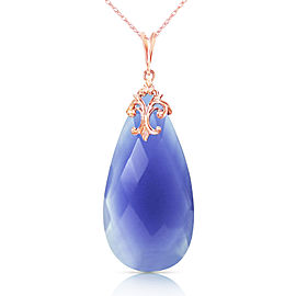 14K Solid Rose Gold Necklace with Briolette 31x16 mm Deep Blue Chalcedony