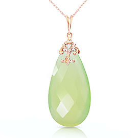 14K Solid Rose Gold Necklace with Briolette 31x16 mm Prehnite Color Chalcedony