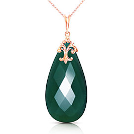 14K Solid Rose Gold Necklace with Briolette 31x16 mm Deep Green Chalcedony