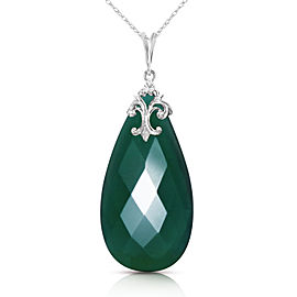 14K Solid White Gold Necklace with Briolette 31x16 mm Deep Green Chalcedony