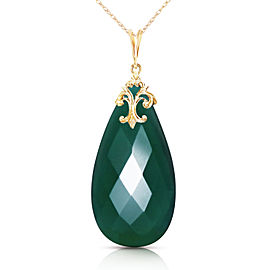 14K Solid Gold Necklace with Briolette 31x16 mm Deep Green Chalcedony