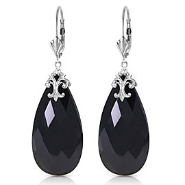 14K Solid White Gold Leverback Earrings with Briolette 31x16 mm Black Onyx