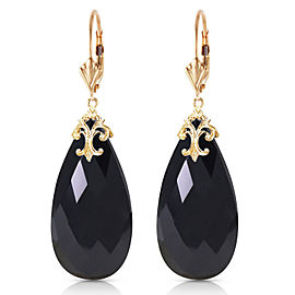 14K Solid Gold Leverback Earrings with Briolette 31x16 mm Black Onyx