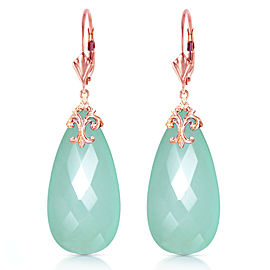 14K Solid Rose Gold Leverback Earrings with Briolette 31x16 mm Mint Green Chalcedony