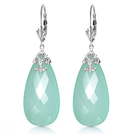 14K Solid White Gold Leverback Earrings with Briolette 31x16 mm Mint Green Chalcedony