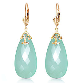 14K Solid Gold Leverback Earrings with Briolette 31x16 mm Mint Green Chalcedony