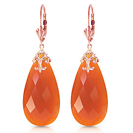 14K Solid Rose Gold Leverback Earrings with Briolette 31x16 mm Reddish Orange Chalcedony